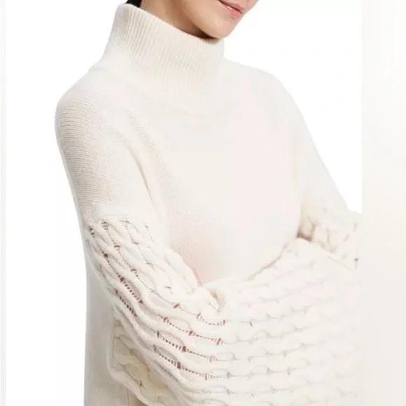 Theory 100% Cashmere Textured Sleeve Turtleneck Sweater – Ivory, Women’s M - Picture 3 of 10